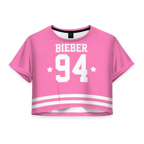 Женская футболка 3D укороченная с принтом Bieber Team Pink в Санкт-Петербурге, 100% полиэстер | круглая горловина, длина футболки до линии талии, рукава с отворотами | bieber | justin bieber | бибер | джастин бибер