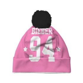 Шапка 3D c помпоном с принтом Bieber Team Pink в Санкт-Петербурге, 100% полиэстер | универсальный размер, печать по всей поверхности изделия | bieber | justin bieber | бибер | джастин бибер
