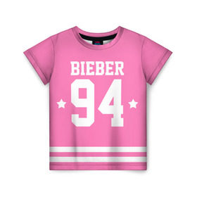 Детская футболка 3D с принтом Bieber Team Pink в Санкт-Петербурге, 100% гипоаллергенный полиэфир | прямой крой, круглый вырез горловины, длина до линии бедер, чуть спущенное плечо, ткань немного тянется | Тематика изображения на принте: bieber | justin bieber | бибер | джастин бибер