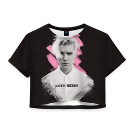 Женская футболка 3D укороченная с принтом Justin Bieber / Pink splash в Санкт-Петербурге, 100% полиэстер | круглая горловина, длина футболки до линии талии, рукава с отворотами | bieber | justin bieber | бибер | джастин бибер