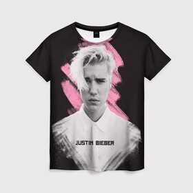 Женская футболка 3D с принтом Justin Bieber / Pink splash в Санкт-Петербурге, 100% полиэфир ( синтетическое хлопкоподобное полотно) | прямой крой, круглый вырез горловины, длина до линии бедер | bieber | justin bieber | бибер | джастин бибер