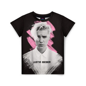 Детская футболка 3D с принтом Justin Bieber / Pink splash в Санкт-Петербурге, 100% гипоаллергенный полиэфир | прямой крой, круглый вырез горловины, длина до линии бедер, чуть спущенное плечо, ткань немного тянется | bieber | justin bieber | бибер | джастин бибер