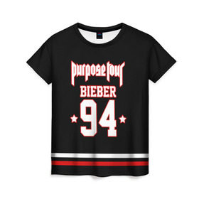 Женская футболка 3D с принтом Bieber Team Black в Санкт-Петербурге, 100% полиэфир ( синтетическое хлопкоподобное полотно) | прямой крой, круглый вырез горловины, длина до линии бедер | bieber | justin bieber | бибер | джастин бибер