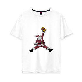 Женская футболка хлопок Oversize с принтом Santa Jordan в Санкт-Петербурге, 100% хлопок | свободный крой, круглый ворот, спущенный рукав, длина до линии бедер
 | дед мороз | джордан | новогодний | рождество | санта