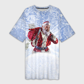 Платье-футболка 3D с принтом GTA 5 Online в Санкт-Петербурге,  |  | auto | christmas | dead | grand | gta | gta5 | new | rdr | red | redemption | rockstar | theft | year | гта | дед мороз | клаус | нг | новый год | санта