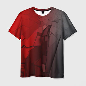 Мужская футболка 3D с принтом GRAY&RED MIRROR ABSTRACT в Санкт-Петербурге, 100% полиэфир | прямой крой, круглый вырез горловины, длина до линии бедер | 