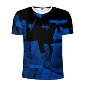 Мужская футболка 3D спортивная с принтом Abstract blue collection в Санкт-Петербурге, 100% полиэстер с улучшенными характеристиками | приталенный силуэт, круглая горловина, широкие плечи, сужается к линии бедра | abstraction | geometry | абстракция | геометрия | грань | краски | кубик | кубики | линии | мозаика | разноцветные | ребро | текстура | тени | узор
