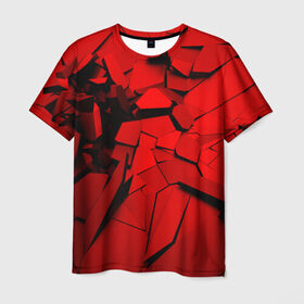 Мужская футболка 3D с принтом Carbon abstraction RED в Санкт-Петербурге, 100% полиэфир | прямой крой, круглый вырез горловины, длина до линии бедер | Тематика изображения на принте: abstraction | geometry | абстракция | геометрия | грань | краски | кубик | кубики | линии | мозаика | разноцветные | ребро | текстура | тени | узор
