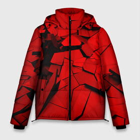 Мужская зимняя куртка 3D с принтом Carbon abstraction RED в Санкт-Петербурге, верх — 100% полиэстер; подкладка — 100% полиэстер; утеплитель — 100% полиэстер | длина ниже бедра, свободный силуэт Оверсайз. Есть воротник-стойка, отстегивающийся капюшон и ветрозащитная планка. 

Боковые карманы с листочкой на кнопках и внутренний карман на молнии. | Тематика изображения на принте: abstraction | geometry | абстракция | геометрия | грань | краски | кубик | кубики | линии | мозаика | разноцветные | ребро | текстура | тени | узор