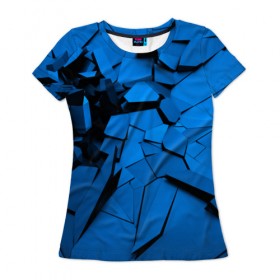 Женская футболка 3D с принтом Carbon abstraction BLUE в Санкт-Петербурге, 100% полиэфир ( синтетическое хлопкоподобное полотно) | прямой крой, круглый вырез горловины, длина до линии бедер | abstraction | geometry | абстракция | геометрия | грань | краски | кубик | кубики | линии | мозаика | разноцветные | ребро | текстура | тени | узор