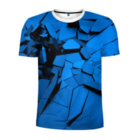 Мужская футболка 3D спортивная с принтом Carbon abstraction BLUE в Санкт-Петербурге, 100% полиэстер с улучшенными характеристиками | приталенный силуэт, круглая горловина, широкие плечи, сужается к линии бедра | Тематика изображения на принте: abstraction | geometry | абстракция | геометрия | грань | краски | кубик | кубики | линии | мозаика | разноцветные | ребро | текстура | тени | узор