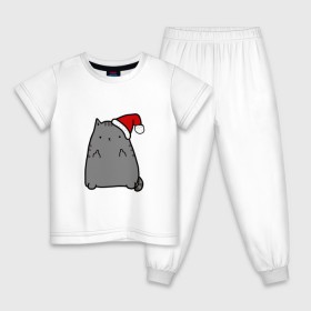 Детская пижама хлопок с принтом New Year Cat в Санкт-Петербурге, 100% хлопок |  брюки и футболка прямого кроя, без карманов, на брюках мягкая резинка на поясе и по низу штанин
 | кот | новогодний | рождество | шапка