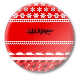Значок с принтом Праздничный Papa Roach в Санкт-Петербурге,  металл | круглая форма, металлическая застежка в виде булавки | Тематика изображения на принте: 