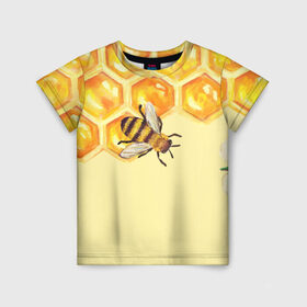 Детская футболка 3D с принтом Любители меда в Санкт-Петербурге, 100% гипоаллергенный полиэфир | прямой крой, круглый вырез горловины, длина до линии бедер, чуть спущенное плечо, ткань немного тянется | крылья | мед | насекомое | полет | природа | пчелы | улей | цветное | яркое