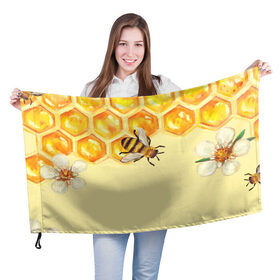 Флаг 3D с принтом Любители меда в Санкт-Петербурге, 100% полиэстер | плотность ткани — 95 г/м2, размер — 67 х 109 см. Принт наносится с одной стороны | крылья | мед | насекомое | полет | природа | пчелы | улей | цветное | яркое