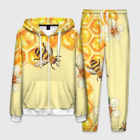 Мужской костюм 3D с принтом Любители меда в Санкт-Петербурге, 100% полиэстер | Манжеты и пояс оформлены тканевой резинкой, двухслойный капюшон со шнурком для регулировки, карманы спереди | крылья | мед | насекомое | полет | природа | пчелы | улей | цветное | яркое