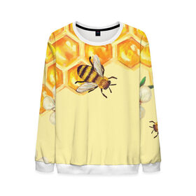 Мужской свитшот 3D с принтом Любители меда в Санкт-Петербурге, 100% полиэстер с мягким внутренним слоем | круглый вырез горловины, мягкая резинка на манжетах и поясе, свободная посадка по фигуре | крылья | мед | насекомое | полет | природа | пчелы | улей | цветное | яркое