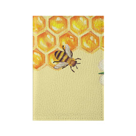 Обложка для паспорта матовая кожа с принтом Любители меда в Санкт-Петербурге, натуральная матовая кожа | размер 19,3 х 13,7 см; прозрачные пластиковые крепления | крылья | мед | насекомое | полет | природа | пчелы | улей | цветное | яркое