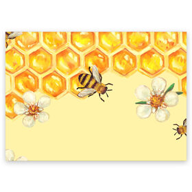 Поздравительная открытка с принтом Любители меда в Санкт-Петербурге, 100% бумага | плотность бумаги 280 г/м2, матовая, на обратной стороне линовка и место для марки
 | крылья | мед | насекомое | полет | природа | пчелы | улей | цветное | яркое