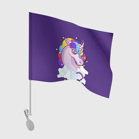 Флаг для автомобиля с принтом Покорители воздуха в Санкт-Петербурге, 100% полиэстер | Размер: 30*21 см | единорог | лошадь | рога | сказка