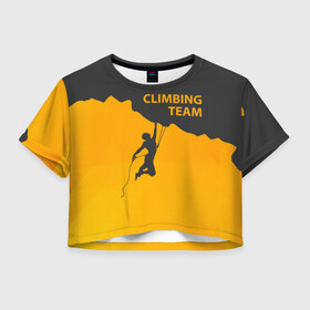 Женская футболка 3D укороченная с принтом climbing в Санкт-Петербурге, 100% полиэстер | круглая горловина, длина футболки до линии талии, рукава с отворотами | adrenaline | extreme | hiking | mountaineering | mountains | risk | rock climb | rocks | sport | адреналин | альпинизм | высота | горы | риск | скалолазание | скалы | спорт | туризм | экстрим