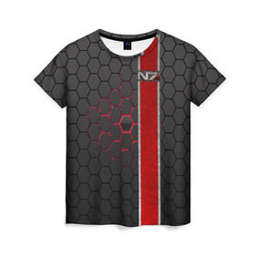 Женская футболка 3D с принтом N7 в Санкт-Петербурге, 100% полиэфир ( синтетическое хлопкоподобное полотно) | прямой крой, круглый вырез горловины, длина до линии бедер | n7 | броня | игры | костюм | логотип