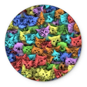 Коврик для мышки круглый с принтом Разноцветные коты в Санкт-Петербурге, резина и полиэстер | круглая форма, изображение наносится на всю лицевую часть | Тематика изображения на принте: котенок | котик | котята | кошка | кошки | паттерн