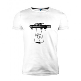 Мужская футболка премиум с принтом Похищение пришельца в Санкт-Петербурге, 92% хлопок, 8% лайкра | приталенный силуэт, круглый вырез ворота, длина до линии бедра, короткий рукав | авто | космонавт | космос | нло | пришельцы