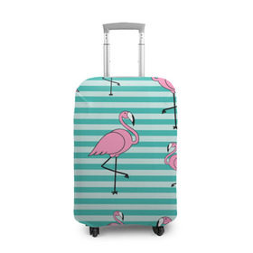 Чехол для чемодана 3D с принтом Фламинго в Санкт-Петербурге, 86% полиэфир, 14% спандекс | двустороннее нанесение принта, прорези для ручек и колес | арт | белый | дикий | мульт | птица | рисунок | фламинго | черный