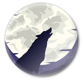 Значок с принтом Ночной житель в Санкт-Петербурге,  металл | круглая форма, металлическая застежка в виде булавки | волк | дикая | дикий | животное | лес | луна | ночь | собака | тьма