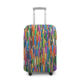 Чехол для чемодана 3D с принтом Разноцветные карандаши в Санкт-Петербурге, 86% полиэфир, 14% спандекс | двустороннее нанесение принта, прорези для ручек и колес | дизайнер | карандаш | палитра | паттерн | радуга | рисование | рисунок | художник | цвет | цветной | школа