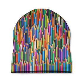 Шапка 3D с принтом Разноцветные карандаши в Санкт-Петербурге, 100% полиэстер | универсальный размер, печать по всей поверхности изделия | дизайнер | карандаш | палитра | паттерн | радуга | рисование | рисунок | художник | цвет | цветной | школа