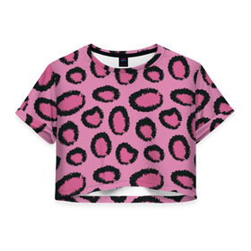 Женская футболка 3D укороченная с принтом Розовый гепард в Санкт-Петербурге, 100% полиэстер | круглая горловина, длина футболки до линии талии, рукава с отворотами | африка | животное | леопард