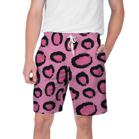 Мужские шорты 3D с принтом Розовый гепард в Санкт-Петербурге,  полиэстер 100% | прямой крой, два кармана без застежек по бокам. Мягкая трикотажная резинка на поясе, внутри которой широкие завязки. Длина чуть выше колен | африка | животное | леопард