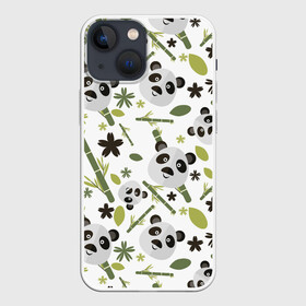 Чехол для iPhone 13 mini с принтом Чудные панды в Санкт-Петербурге,  |  | бамбук | белый | зверь | медведь | милые  | панда | черный