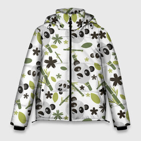 Мужская зимняя куртка 3D с принтом Чудные панды в Санкт-Петербурге, верх — 100% полиэстер; подкладка — 100% полиэстер; утеплитель — 100% полиэстер | длина ниже бедра, свободный силуэт Оверсайз. Есть воротник-стойка, отстегивающийся капюшон и ветрозащитная планка. 

Боковые карманы с листочкой на кнопках и внутренний карман на молнии. | Тематика изображения на принте: бамбук | белый | зверь | медведь | милые  | панда | черный