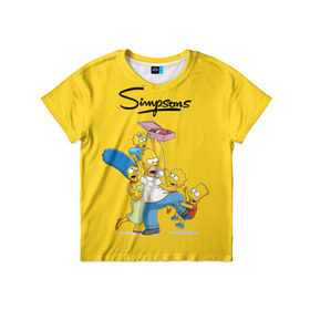 Детская футболка 3D с принтом Симпсоны в Санкт-Петербурге, 100% гипоаллергенный полиэфир | прямой крой, круглый вырез горловины, длина до линии бедер, чуть спущенное плечо, ткань немного тянется | пончики | семья | симпсоны