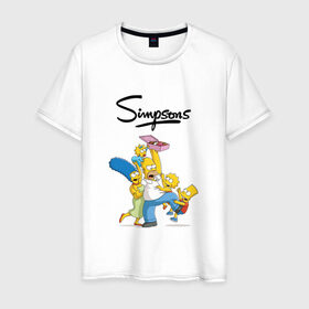 Мужская футболка хлопок с принтом Симпсоны в Санкт-Петербурге, 100% хлопок | прямой крой, круглый вырез горловины, длина до линии бедер, слегка спущенное плечо. | семья | симпсоны