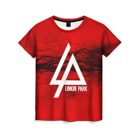 Женская футболка 3D с принтом LINKIN PARK lightning red в Санкт-Петербурге, 100% полиэфир ( синтетическое хлопкоподобное полотно) | прямой крой, круглый вырез горловины, длина до линии бедер | linkin park | logo | music | pop | rock | альтернатива | металл | музыка | музыкальный | поп | рок | честер беннингтон