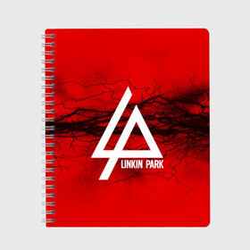 Тетрадь с принтом LINKIN PARK lightning red в Санкт-Петербурге, 100% бумага | 48 листов, плотность листов — 60 г/м2, плотность картонной обложки — 250 г/м2. Листы скреплены сбоку удобной пружинной спиралью. Уголки страниц и обложки скругленные. Цвет линий — светло-серый
 | linkin park | logo | music | pop | rock | альтернатива | металл | музыка | музыкальный | поп | рок | честер беннингтон