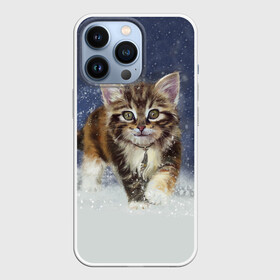 Чехол для iPhone 13 Pro с принтом Зимний котик в Санкт-Петербурге,  |  | Тематика изображения на принте: зима | кот | котенок | кошка | новый год | снег | снежинка | снежок