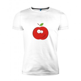 Мужская футболка премиум с принтом Smile apple в Санкт-Петербурге, 92% хлопок, 8% лайкра | приталенный силуэт, круглый вырез ворота, длина до линии бедра, короткий рукав | apple | smile apple | улыбка | яблоко