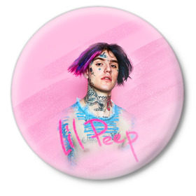 Значок с принтом Lil Pink в Санкт-Петербурге,  металл | круглая форма, металлическая застежка в виде булавки | lil peep | rap | густав ор | лил пип | рэп