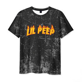 Мужская футболка 3D с принтом Lil Fire Peep в Санкт-Петербурге, 100% полиэфир | прямой крой, круглый вырез горловины, длина до линии бедер | lil peep | rap | густав ор | лил пип | рэп