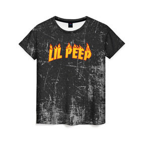Женская футболка 3D с принтом Lil Fire Peep в Санкт-Петербурге, 100% полиэфир ( синтетическое хлопкоподобное полотно) | прямой крой, круглый вырез горловины, длина до линии бедер | lil peep | rap | густав ор | лил пип | рэп