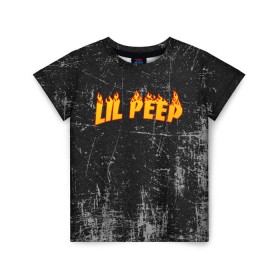 Детская футболка 3D с принтом Lil Fire Peep в Санкт-Петербурге, 100% гипоаллергенный полиэфир | прямой крой, круглый вырез горловины, длина до линии бедер, чуть спущенное плечо, ткань немного тянется | lil peep | rap | густав ор | лил пип | рэп