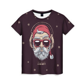 Женская футболка 3D с принтом Who was a bad boy? в Санкт-Петербурге, 100% полиэфир ( синтетическое хлопкоподобное полотно) | прямой крой, круглый вырез горловины, длина до линии бедер | Тематика изображения на принте: bad | beard | boy | christmas | hipster | new year | santa | борода | дед мороз | новый год | рождество | санта | хипстер