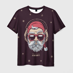 Мужская футболка 3D с принтом Who was a bad boy? в Санкт-Петербурге, 100% полиэфир | прямой крой, круглый вырез горловины, длина до линии бедер | Тематика изображения на принте: bad | beard | boy | christmas | hipster | new year | santa | борода | дед мороз | новый год | рождество | санта | хипстер