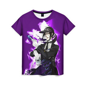 Женская футболка 3D с принтом Темный дворецкий в Санкт-Петербурге, 100% полиэфир ( синтетическое хлопкоподобное полотно) | прямой крой, круглый вырез горловины, длина до линии бедер | anime | black butler | manga | аниме | демон | манга | сиэль фантомхайв | яна тобосо