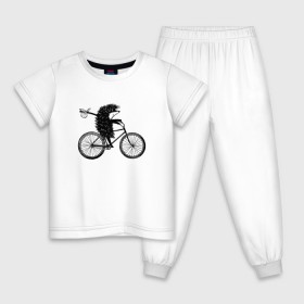 Детская пижама хлопок с принтом Ежик на велосипеде в Санкт-Петербурге, 100% хлопок |  брюки и футболка прямого кроя, без карманов, на брюках мягкая резинка на поясе и по низу штанин
 | велосипед | ежик